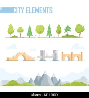 Set of city elements - modern vector cartoon isolated illustration Stock Vector