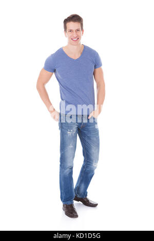 Portrait Of Smart Young Man In Casuals Isolated Over White Background Stock Photo