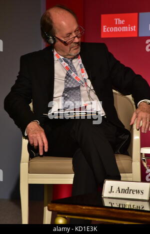 Athens, Greece. 09th Oct, 2017. John Andrews, consultant editor of The Economist in the EU-Eurasia-China Business Summit. Credit: Dimitrios Karvountzis/Pacific Press/Alamy Live News Stock Photo