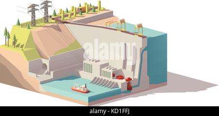 Vector low poly hydroelectric power station Stock Vector