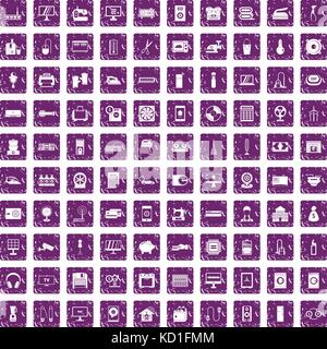 100 appliances icons set grunge purple Stock Vector