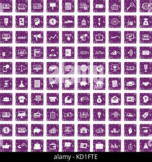 100 e-commerce icons set grunge purple Stock Vector