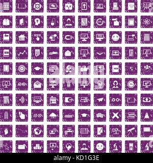 100 e-learning icons set grunge purple Stock Vector