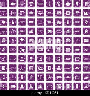 100 electrical engineering icons set grunge purple Stock Vector