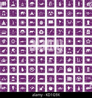 100 elephant icons set grunge purple Stock Vector