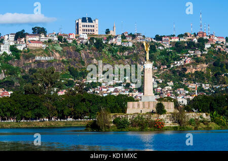 Lac Anosy with Monument aux Morts and Rova, Antananarivo, Madagascar Stock Photo