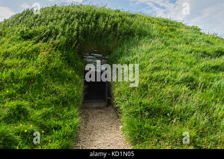 The entrance to Cuween Hill chambered cairn. Orkney Mainland, Scotland, UK.
