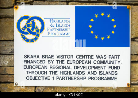 Sign at the visitor centre at Skara Brae Neolithic Village.,Orkney Mainland, Scotland, UK. Stock Photo