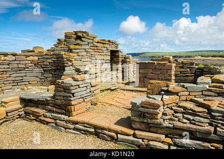 Remains of Celtic and Viking settlements on the Brough of Birsay, Orkney, Scotland, UK. Stock Photo