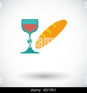 Bread and wine. Single flat icon on white background. Vector illustration. Stock Vector