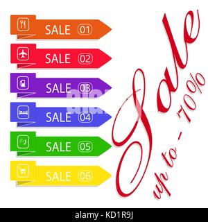 Sale. Set of different arrow pointers. Sign isolated on white background. Material design. illustration Stock Vector
