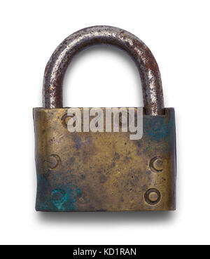 Antique Brass Lock Isolated on a White Background. Stock Photo
