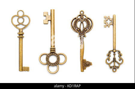 Vinage Antique Old Keys Isolated on a White Background. Stock Photo