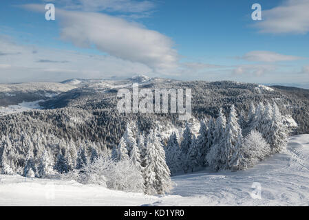 Panoramic view from Mont Rond over the Jura mountains, Mont-Rond, Ain Rhone-Alpes, France Stock Photo