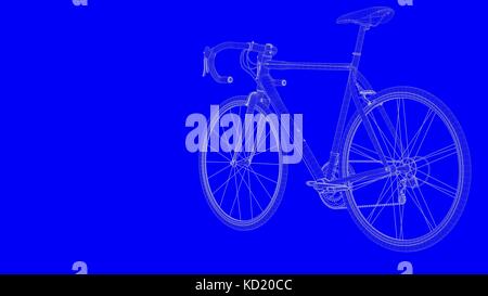 3d rendering of a blue print bike in white lines on a blue background Stock Photo