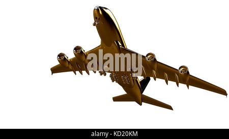 3d rendering golden airplane on white background Stock Photo - Alamy