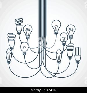 Chandelier made of light bulbs hanging on cords Stock Vector