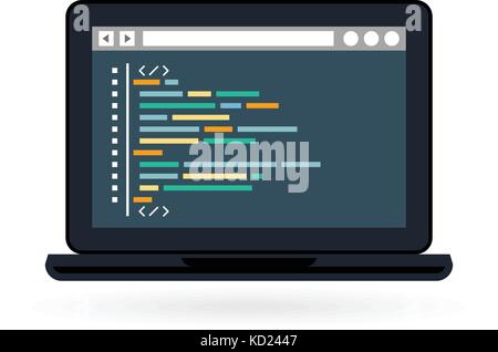 Programming and coding icon - website development on laptop screen Stock Vector