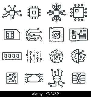 Vector Computer Chips icons set. Electronics symbols Stock Vector