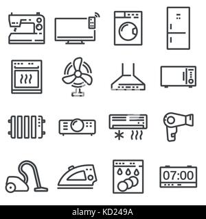 Vector line Household appliances icons set on white background Stock Vector