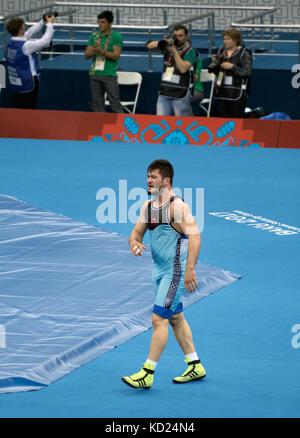 Baku, Azerbaijan - May 18, 2017 : Ali Chengiz ( Turkey ) during greco roman wrestling final at 4th Islamic Solidarity Games Stock Photo