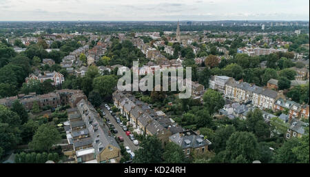 Aerial view over a residential Victorian village in West London