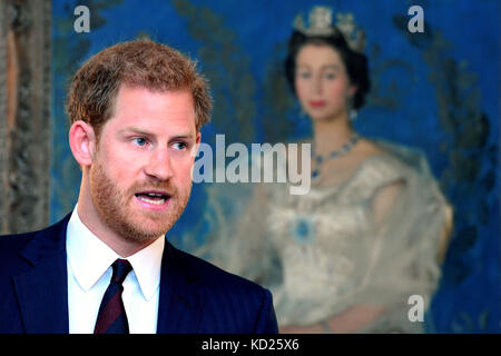 Prince Harry speaking at an event on mental health at the Ministry of Defence, in Whitehall, London. Stock Photo