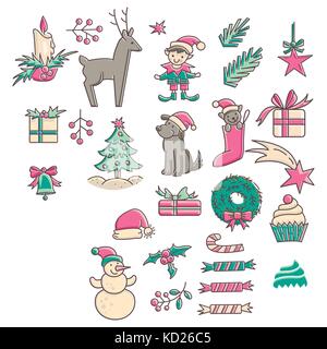 Christmas icons collection. Isolated illustrations- perfect for stickers, cards, badges Stock Vector