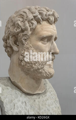 Naples. Italy. Colossal head portrait of Roman Emperor Antoninus Pius, (Reign: 138-161 AD). Museo Archeologico Nazionale di Napoli. Stock Photo