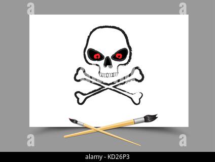 drawing skull on white paper Stock Vector