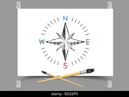 drawing world map directions on paper Stock Vector