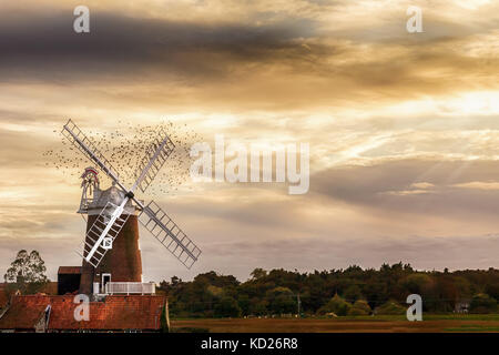 Cley Windmill is a grade II listed five storey tower mill located on the North Norfolk coast dating from the 18th century. The windmill is a five stor Stock Photo