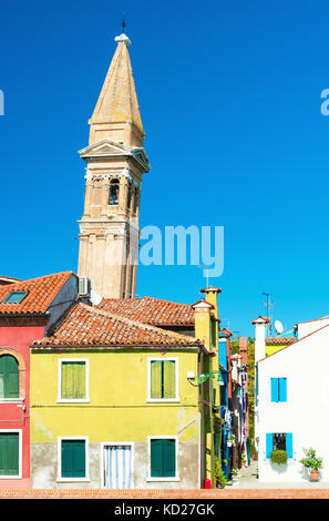 Leaning bell tower in Burano, italy Stock Photo