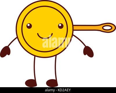 cartoon frying pan kitchen utensil for cooking food Stock Vector