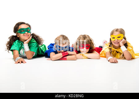 kids in superhero costumes Stock Photo