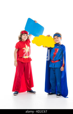 superheroes with empty speech bubbles Stock Photo