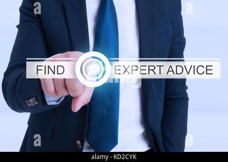 Male lawyer pressing button on touchscreen interface and selecting expert advice Stock Photo
