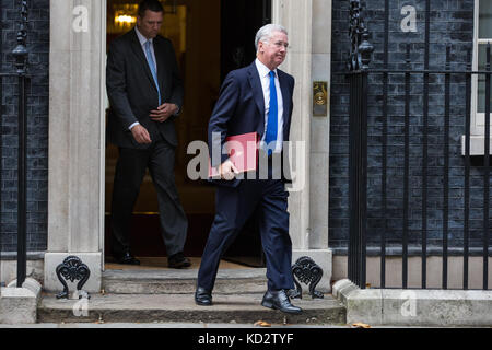 London, UK. 10th Oct, 2017. Sir Michael Fallon MP, Secretary of State for Defence, leaves 10 Downing Street following a Cabinet meeting. Credit: Mark Kerrison/Alamy Live News Stock Photo