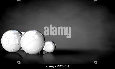 3d rendering of a white reflective balls on a dark background Stock Photo