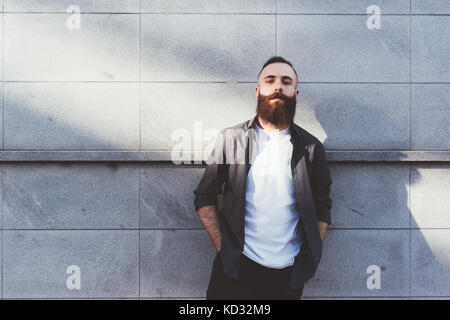 Portrait of bearded man looking at camera Stock Photo