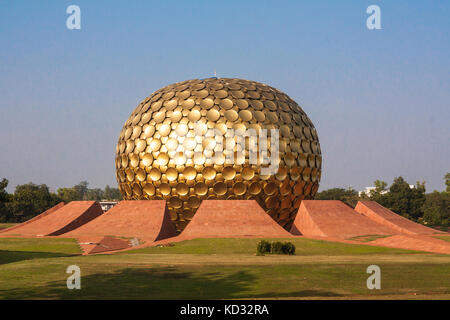 The Matrimandir (Sanskrit for Temple of The Mother) is an edifice of spiritual significance for practitioners of Integral yoga, situated at the centre Stock Photo