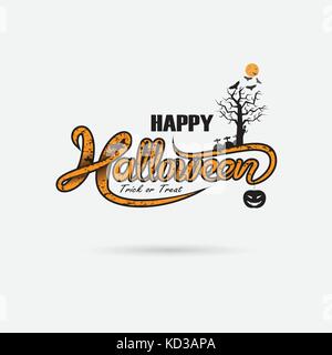 Halloween banner calligraphy.Halloween trick or treat party celebration.Halloween Background.Happy Halloween vector lettering.Holiday calligraphy for  Stock Vector