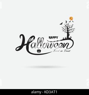 Halloween banner calligraphy.Halloween trick or treat party celebration.Happy Halloween vector lettering.Holiday calligraphy for banner,poster,greetin Stock Vector