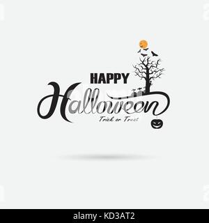 Halloween banner calligraphy.Halloween trick or treat party celebration.Halloween Background.Happy Halloween vector lettering.Holiday calligraphy for  Stock Vector