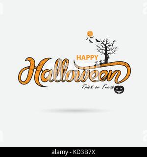 Halloween banner calligraphy.Halloween trick or treat party celebration.Halloween Background.Happy Halloween vector lettering.Holiday calligraphy for  Stock Vector