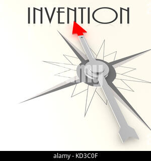 Compass with invention word image with hi-res rendered artwork that could be used for any graphic design. Stock Photo