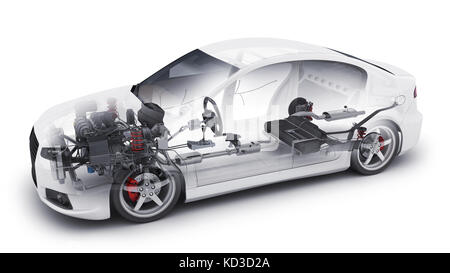 Transparent car and spare and engine and other detail. 3d illustration Stock Photo