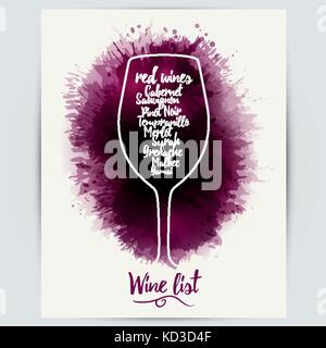 Template list or wine tasting. Illustration of wine glass and bottle ...