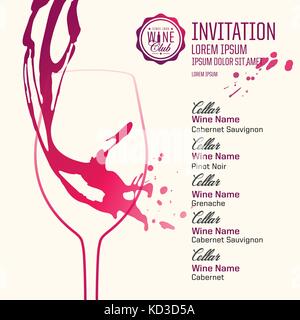 Silhouette wine glass with liquid effect, color red wine. Template designs of wine, events, invitations or promotions. Vector. Stock Vector