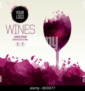 Template design suitable for wine list, wine tasting invitation or party. Artistic design background with stains. Vector Stock Vector